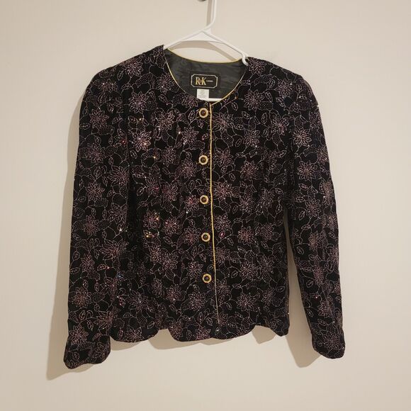 Glitter Floral Evening Velvet Jacket Womens Size 14 Button Up Elegant Regency - Picture 1 of 9
